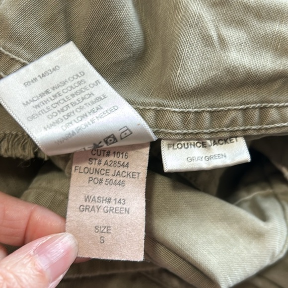 AMO DENIM FLOUNCE JACKET GREYISH GREEN Open Front Frayed Hem Revolve Sz S - Picture 11 of 14